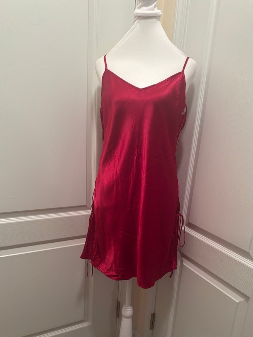 Victoria's Secret Red Satin Side-Tie Slip Chemise